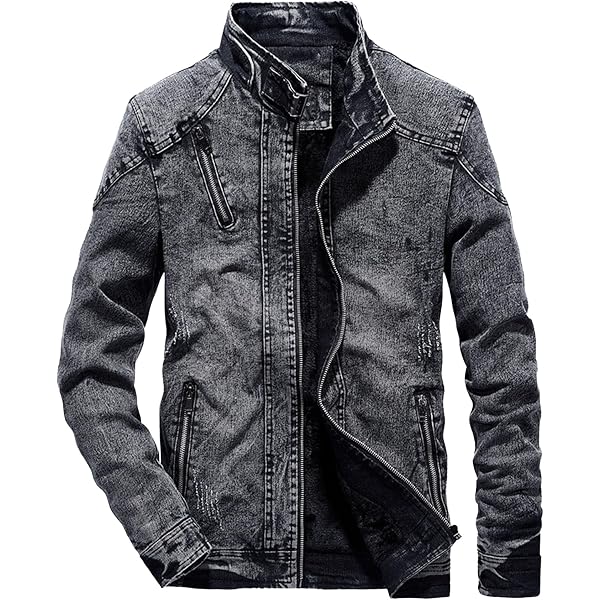 Wjnvfioo Men Denim Jacket Autumn Winter Mandarin Collar Outerwear